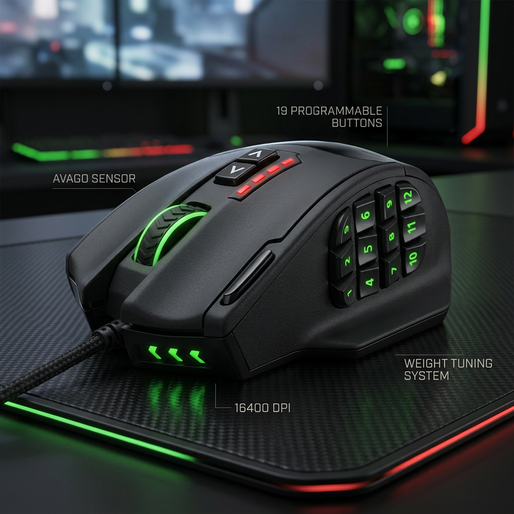 RGB Gaming Mouse 16400 DPI – 18 Buttons Programmable Wired Mouse for PC