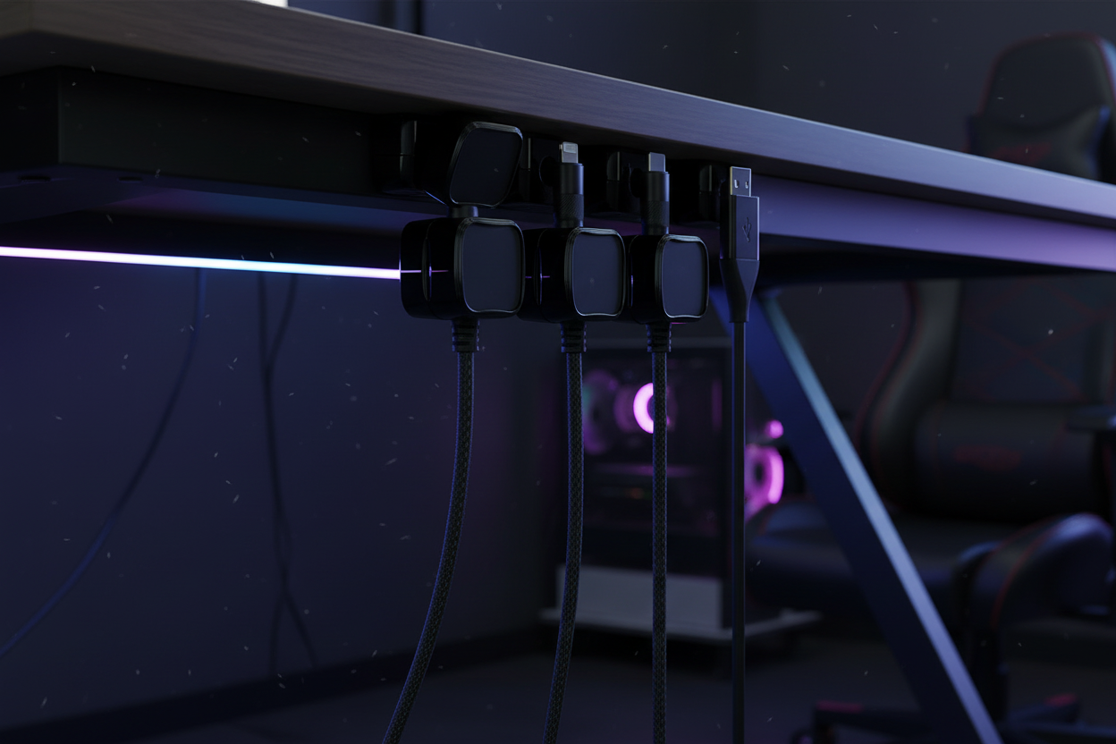 Gaming Desk Cable Management Clips– Magnetic Wire Organizer & Cord Holder for Clean Setups